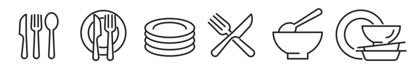 Wall Mural - dishes and cutlery icon set - vector illustration