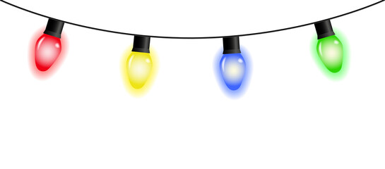 Wall Mural - seamless colorful christmas lights on chain pattern on transparent background