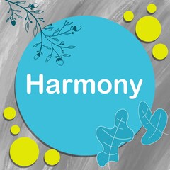 Wall Mural - Harmony Turquoise Blue Green Grey Leaves Floral Text