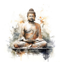 Buddha Seated And Meditating. Beautiful Watercolour Digital Illustration. AI