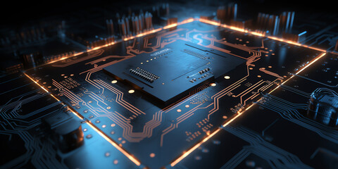 Printed circuit board futuristic server/Technology blue bright background of the abstract computer motherboard, technological processes, science, education