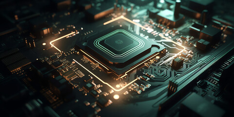 Printed circuit board futuristic server/Technology blue bright background of the abstract computer motherboard, technological processes, science, education