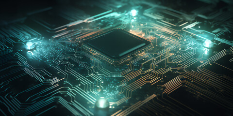 Printed circuit board futuristic server/Technology blue bright background of the abstract computer motherboard, technological processes, science, education