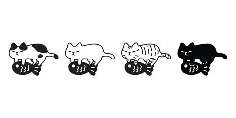 Wall Mural - cat vector kitten icon neko calico hug fish pet character cartoon doodle symbol tattoo stamp scarf i