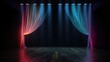 A stage draped with a captivating curtain bright lights, Generative ai.