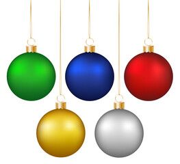 Wall Mural - collection of colorful christmas baubles hanging on strings isolated on transparent background