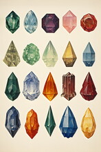 Page Of Gemstones Vintage Lithograph Print Made With Generative Ai
