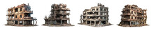 Set Of Ruined Buildings Isolated On Transparent Background - Generative AI