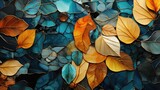Fototapeta Nowy Jork - Leaves on leather art texture in the style of green and gold, dark amber and gold - Amber harvest dark amber and gold leaves on textured leather created with Generative AI Technology