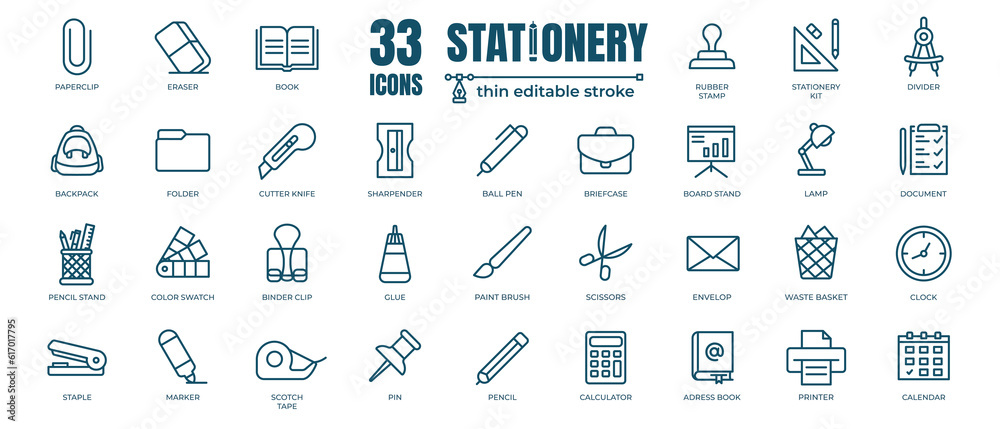 Simple set of Stationery office supply related Vector Line Icons ...
