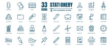 Simple Set Of Stationery Office Supply Related Vector Line Icons. Contains Thin Icons As Pencil, Divider, Staple And Marker. Editable Stroke. 48x48 Pixel Perfect