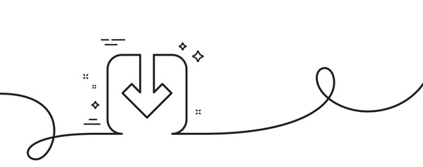 Poster - load document line icon. continuous one line with curl. download arrowhead symbol. direction or poin