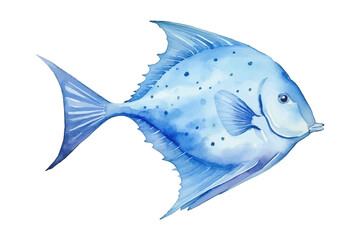 Sticker - Watercolor hand drawn illustration of ray fish in blue color isolated on white background, marine life. Flat vector illustration isolated on white background