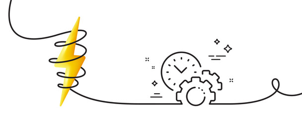 Poster - time management line icon. continuous one line with curl. clock sign. gear symbol. time management s