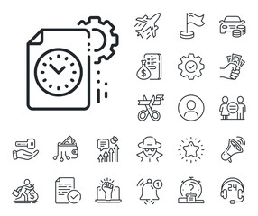 Poster - time management sign. salaryman, gender equality and alert bell outline icons. project deadline line