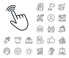 Poster - click action sign. salaryman, gender equality and alert bell outline icons. hand cursor line icon. f