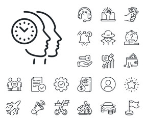 Poster - clock sign. salaryman, gender equality and alert bell outline icons. time management line icon. team