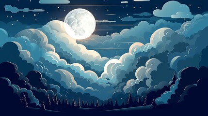 Wall Mural - captivating vector night sky clouds: moonlit background, wallpaper, generative ai