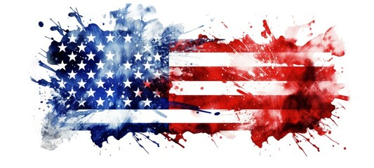 Poster - USA america holiday celebration symbol illustration - Watercolor splash painting of the american flag, isolated on white background (Generative Ai)