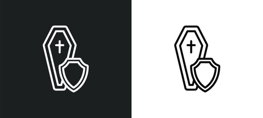 Poster - coffin line icon in white and black colors. coffin flat vector icon from coffin collection for web, mobile apps and ui.
