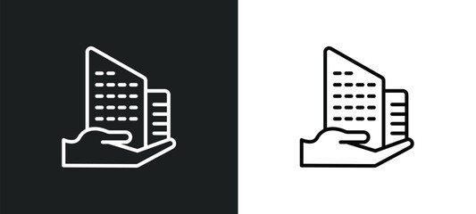 Poster - building insurance line icon in white and black colors. building insurance flat vector icon from building insurance collection for web, mobile apps and ui.