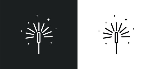 Poster - sparkler line icon in white and black colors. sparkler flat vector icon from sparkler collection for web, mobile apps and ui.