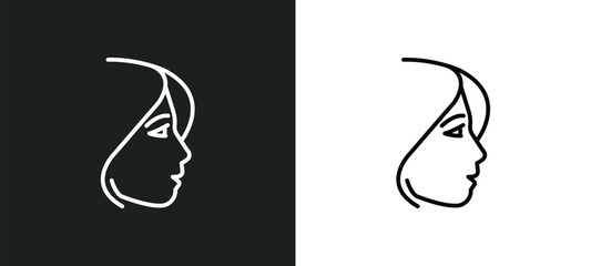 Poster - face of a woman line icon in white and black colors. face of a woman flat vector icon from face of a woman collection for web, mobile apps and ui.