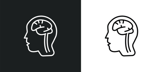 Poster - brain inside human head line icon in white and black colors. brain inside human head flat vector icon from brain inside human head collection for web, mobile apps and ui.