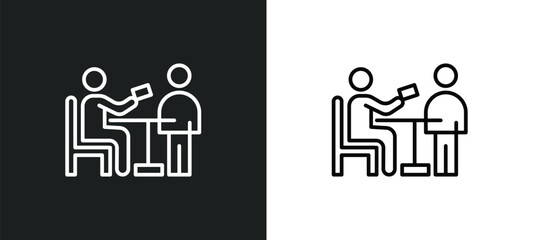 Poster - pay in restaurant line icon in white and black colors. pay in restaurant flat vector icon from pay restaurant collection for web, mobile apps and ui.