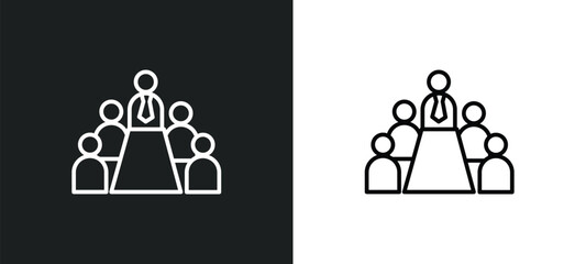 Poster - business meeting line icon in white and black colors. business meeting flat vector icon from busines