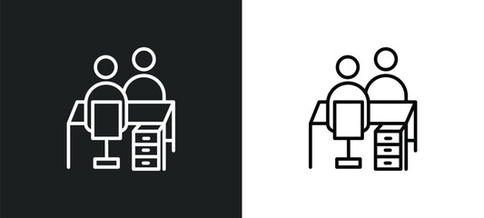 Poster - interview line icon in white and black colors. interview flat vector icon from interview collection for web, mobile apps and ui.