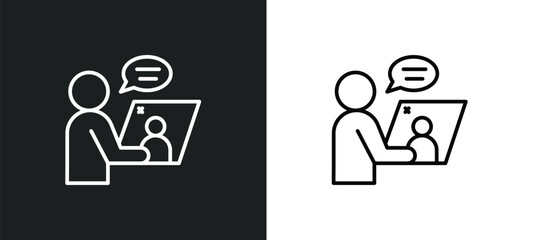 Poster - video conference line icon in white and black colors. video conference flat vector icon from video c
