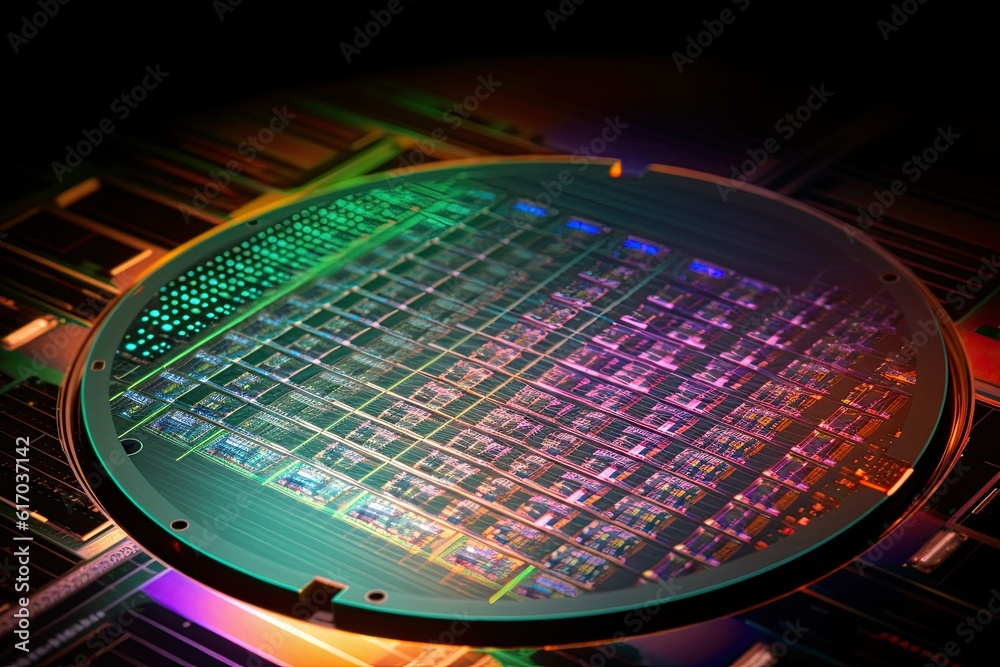 Microelectronics Chip Closeup shot of silicon microchip wafers, US CHINA microchip ...