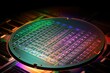 Closeup shot of silicon microchip wafers, US CHINA microchip semiconductor war, Generative AI	
