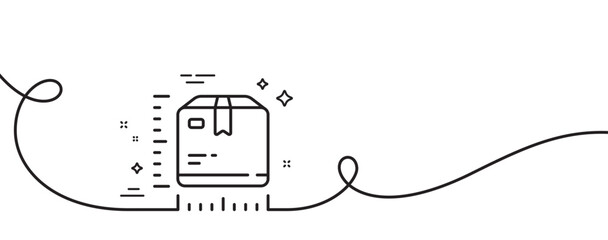 Poster - Package size line icon. Continuous one line with curl. box dimension sign. Parcel measurement symbol. Package size single outline ribbon. Loop curve pattern. Vector