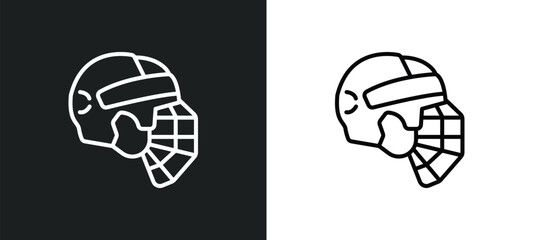 Poster - hockey helmet line icon in white and black colors. hockey helmet flat vector icon from hockey helmet collection for web, mobile apps and ui.