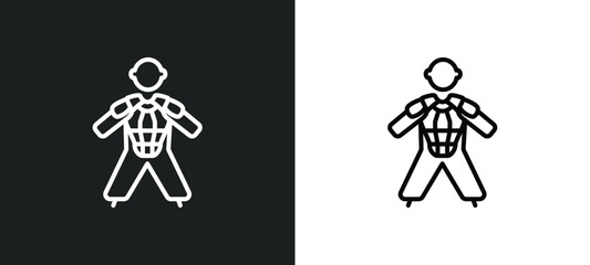 Poster - hockey player line icon in white and black colors. hockey player flat vector icon from hockey player collection for web, mobile apps and ui.