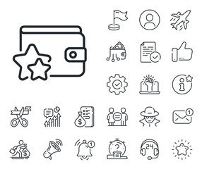 Poster - Bonus points. Salaryman, gender equality and alert bell outline icons. Loyalty program line icon. Discount wallet symbol. Loyalty program line sign. Spy or profile placeholder icon. Vector