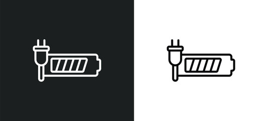 Poster - recharge line icon in white and black colors. recharge flat vector icon from recharge collection for