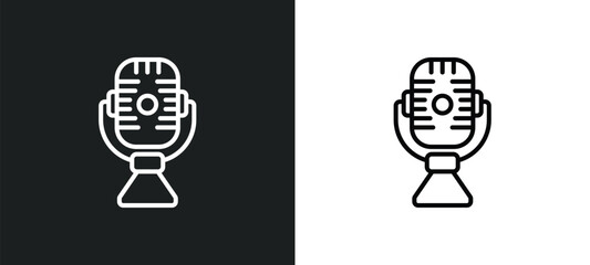 Poster - radio mic line icon in white and black colors. radio mic flat vector icon from radio mic collection for web, mobile apps and ui.