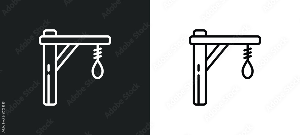 gallows line icon in white and black colors. gallows flat vector icon ...