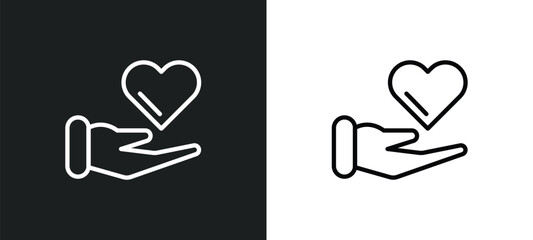 Poster - giving love line icon in white and black colors. giving love flat vector icon from giving love collection for web, mobile apps and ui.