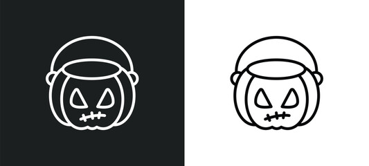 Poster - pumpkin basket line icon in white and black colors. pumpkin basket flat vector icon from pumpkin bas