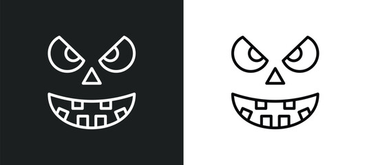 Poster - pumpkin face line icon in white and black colors. pumpkin face flat vector icon from pumpkin face collection for web, mobile apps and ui.