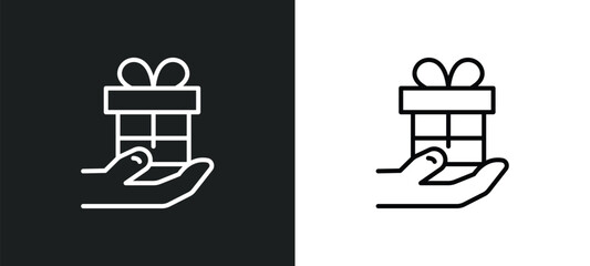 Poster - give a gift line icon in white and black colors. give a gift flat vector icon from give a gift collection for web, mobile apps and ui.