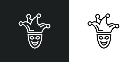 Poster - joker face line icon in white and black colors. joker face flat vector icon from joker face collecti