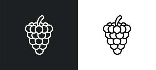 Poster - grapes bunch line icon in white and black colors. grapes bunch flat vector icon from grapes bunch co