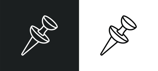 Poster - push pin line icon in white and black colors. push pin flat vector icon from push pin collection for