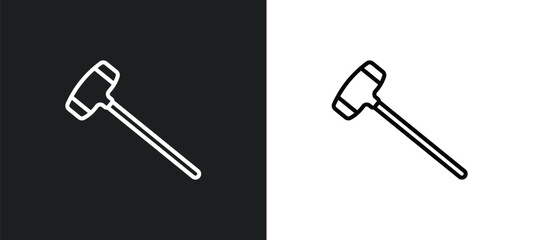Poster - sledgehammer line icon in white and black colors. sledgehammer flat vector icon from sledgehammer co