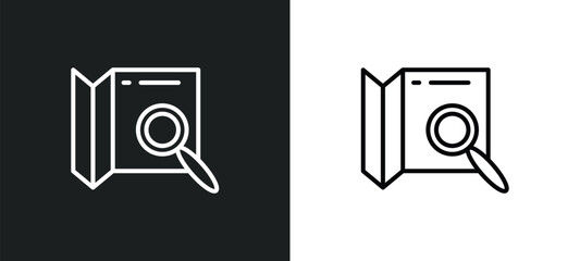 Poster - map search line icon in white and black colors. map search flat vector icon from map search collection for web, mobile apps and ui.